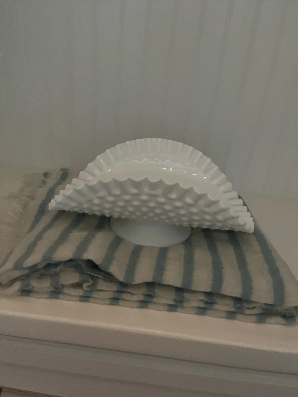 Fenton White Decorative Ceramic Hobnail Compote Bowl